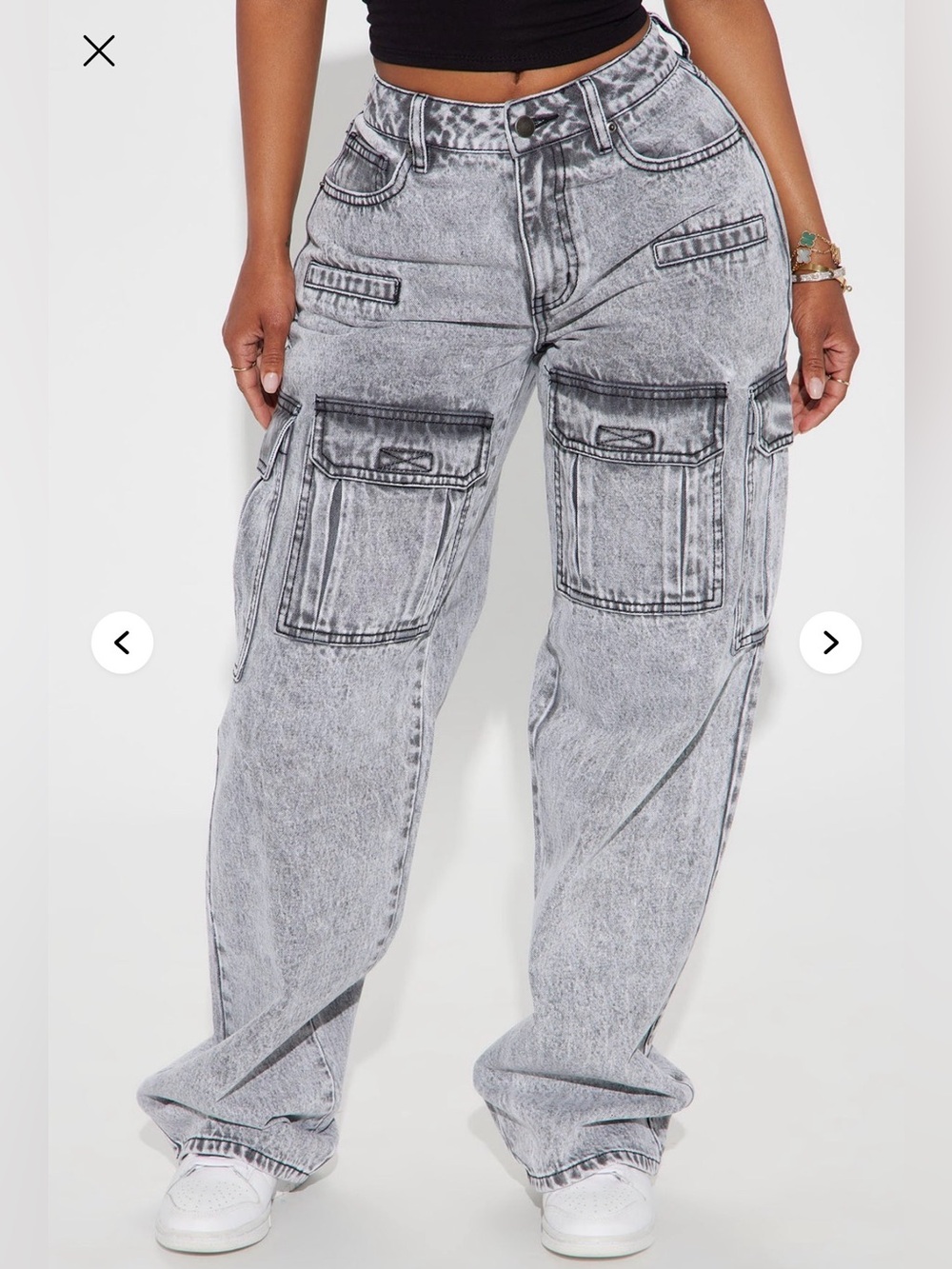 NWT FashionNova “Made For This” Cargo Straight Leg Jeans - Acid Wash, Sz 11